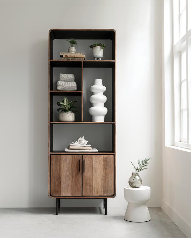 DTP Bookcase Evo, 2 doors, 5 open racks,220x80x40 cm, recycled teakwood
